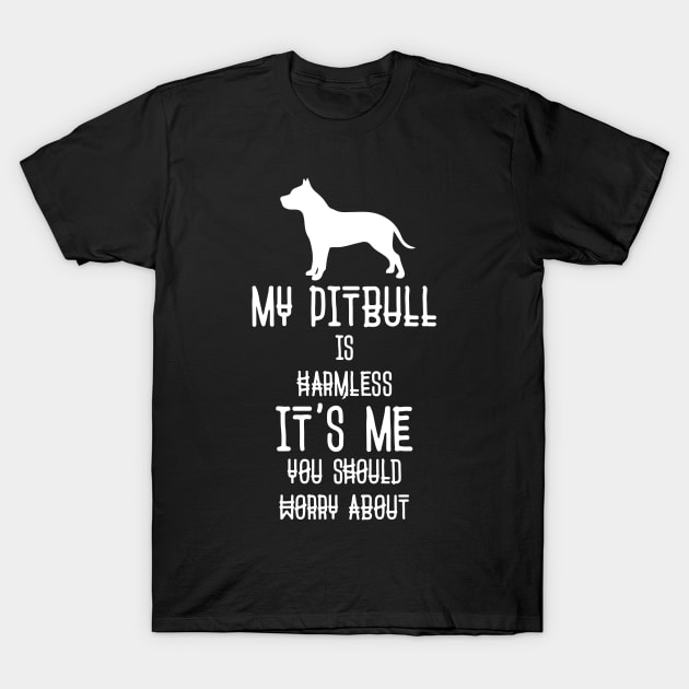 My Pit bull Is Harmless It's Me You Should Worry About Funny Dog Lover T-Shirt by BadDesignCo